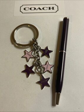Coach Pink and Wine Star Charm Keychain and Wine Coach Pen
